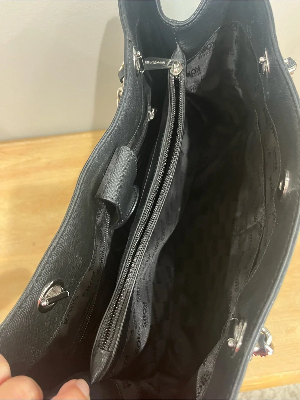 Michael Kors Black Tote with Silver Chain Handles